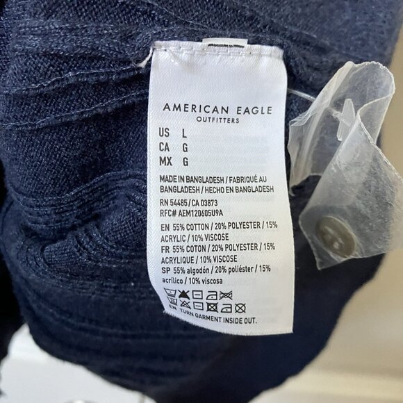 American Eagle Weekend Tipped Sweater Polo Shirt Mens L Navy Preppy Knit - Picture 4 of 9